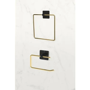 Yapışkanlı Kare Havluluk Havlu Askısı ve Tuvalet Wc Kağıtlık Pratik Banyo 2'li Set-Gold