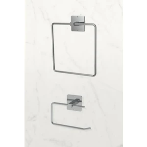 Yapışkanlı Kare Havluluk Havlu Askısı ve Tuvalet Wc Kağıtlık Pratik Banyo 2'li Set-Gümüş