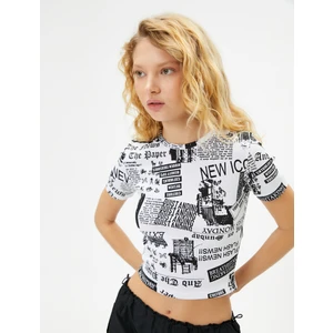 Baskılı Crop Tişört Slim Fit Kısa Kollu Bisiklet Yaka Pamuklu
