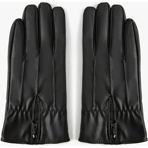 Eldiven Deri Görünümlü Fermuar Detaylı