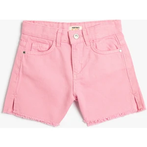 Kot Şort Yırtmaç Detaylı Cepli Pamuklu