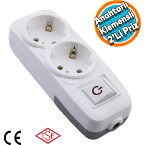 Anahtarlı 2'li Grup Priz Klemensli Fiş Priz Topraklı Çoklu Grup Priz Çoğaltıcı Ikili Kablosuz