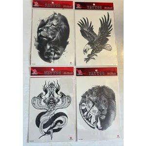 Airbrush Tattoo Büyük Boy Yapıştırma Dövme Geçici Dövme Seti 4 Adet Birden Model 3