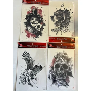 Airbrush Tattoo Büyük Boy Yapıştırma Dövme Geçici Dövme Seti 4 Adet Birden Model 14