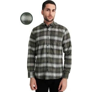 Erkek Koyu Yeşil Kışlık Cepli Klasik Kesim Gömlek