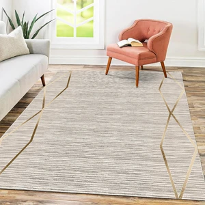 Fera Halı Makinede Yıkanabilir Kaymaz Taban Leke Tutmaz Mutfak Halısı Salon Halısı ve Yolluk Bej Altın 80 x 200 cm