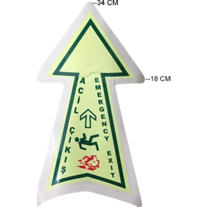 Çizgi Yangın Söndürme Fosforlu Acil Çıkış Yer Oku 34X18 cm Üstü Koruma Bantlı