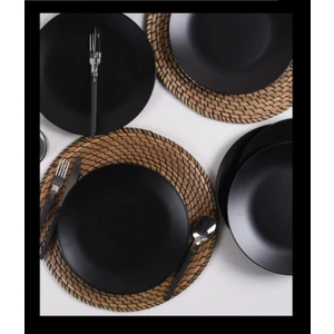 Mat Siyah Ege Pasta Tabağı 20 cm 6 Adet K2