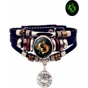 Deri Bileklik Balık Burcu 12 Takım Yıldızı Bilezik Erkekler Kadınlar Için Örgülü Deri Bilezikler Charm Takı