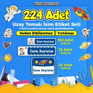 Sb Store Uzay Temalı Okul Kreş İsim Etiketi Kalem Defter Özel İsim Yazılabilen Etiket Seti Model 25 - 224 Adet