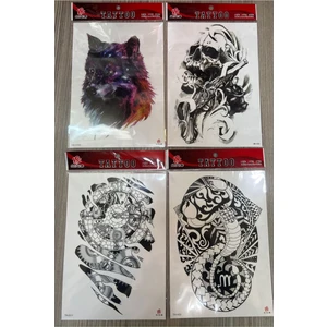 Airbrush Tattoo Büyük Boy Yapıştırma Dövme Geçici Dövme Seti 4 Adet Birden Model 30