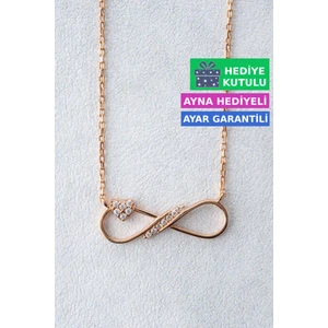 Gümüş Sonsuzluk Kolye 18 Ayar Rose Altın Kaplama Sonsuzluk İşareti Kolye 925 Ayar Gümüş Kadın Kolye | Bayan Zirkon Taşlı Sonsuzluk Kolyesi Rose Gold Kadın Gümüş Kolye