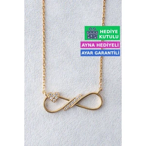 Gümüş Sonsuzluk Kolye 18 Ayar Sarı Altın Kaplama Sonsuzluk İşareti Kolye 925 Ayar Gümüş Kadın Kolye | Bayan Zirkon Taşlı Sonsuzluk Kolyesi Gold Kadın Gümüş Kolye
