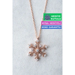 Gümüş Kar Tanesi Kolye 18 Ayar Rose Altın Kaplama Kar Tanesi Gümüş Kolye 925 Ayar Gümüş Kadın Kolye | Bayan Kar Taneli Zirkon Taşlı Kar Tanesi Rose Gold Kadın Gümüş Kolye