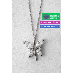 Gümüş Kelebekli Kolye 18 Ayar Beyaz Altın Kaplama Kelebekli Aşk Kolye 925 Ayar Gümüş Kadın Kolye | Bayan Gümüş Kelebek Kolyesi Zirkon Taşlı Kelebek Kolye Kadın Gümüş Kolye
