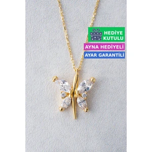Gümüş Kelebekli Kolye 18 Ayar Sarı Altın Kaplama Kelebekli Aşk Kolye 925 Ayar Gümüş Kadın Kolye | Bayan Gümüş Kelebek Kolyesi Zirkon Taşlı Kelebek Kolye Gold Kadın Gümüş Kolye