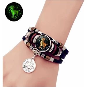 Deri Bileklik Koç Burçu 12 Takım Yıldızı Bilezik Erkekler Kadınlar Için Örgülü Deri Bilezikler Charm Takı