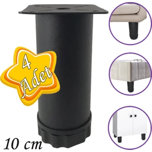 4 Adet Metal Ayarlanabilir 10 cm Siyah Destek Ayağı Mobilya Kanepe Baza Koltuk Dolap Sehpa Tv Ünitesi Ayağı