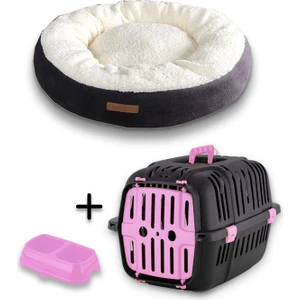 Kedi Taşıma Kafesi-Sepeti + Simit Yatak ve Büyük Mama Kabı Hediyeli Kedi Seti-T2
