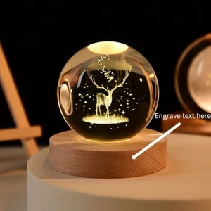 MR Shopping Mr Çocuklar Için 3D Kristal Cam Küre, Ahşap Soketli Gece Lambası,led, Gece Lambası,harika Bir Hediye  Hediyelik Masa Lambası