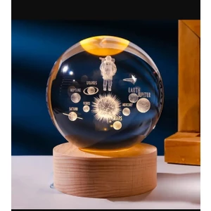 MR Shopping Mr Çocuklar Için 3D Kristal Cam Küre, Ahşap Soketli Gece Lambası,led, Gece Lambası,harika Bir Hediye  Hediyelik Masa Lambası