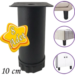 8 Adet Metal Ayarlanabilir 10 cm Siyah Destek Ayağı Mobilya Kanepe Baza Koltuk Dolap Sehpa Tv Ünitesi Ayağı