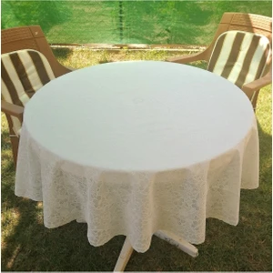Dantel Motifli Muşamba Yuvarlak Masa Örtüsü -(150 cm )