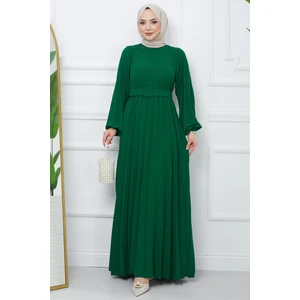 Hafsa Mina Kemerli Piliseli Aerobin Elbise Zümrüt Rengi HM2339