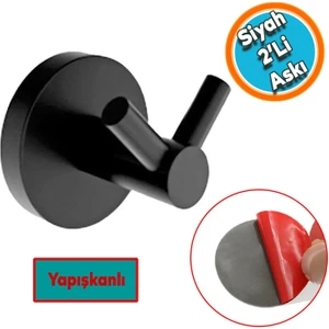Yapışkanlı Metal Sağlam Banyo Lavabo Çatal 2'li Askılık Aparat Bornoz Havlu Asma Askı Siyah Renk