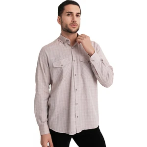 Erkek Somon Rengi Çift Cepli Kapaklı Uzun Kollu Klasik Kesim Pamuklu Gömlek