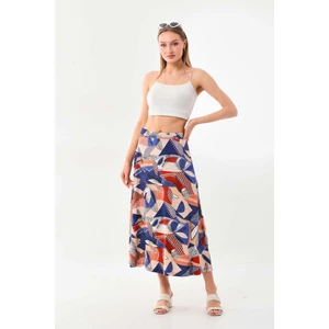 Kadın Desenli Beli Lastikli Maxi Etek 23398 Lacivert