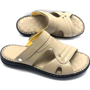 Umut Ayakkabı Deri Büyük Numara Masajlı Erkek Terlik