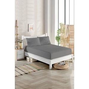 Renkli 200X200 Battal Boy Sıvı Geçirmez Pamuklu Kapitoneli Fitted Çarşaflı Alez Yatak Koruyucu Gri