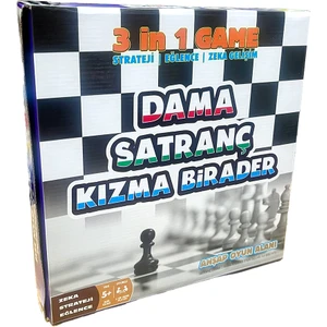 Eğitici Ahşap Oyuncak | 3'lü Oyun Alanı Satranç , Kızma Birader , Dama Oyun Seti