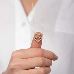 Hom Silver Jewelry 925 Ayar Gümüş Zirkon Taş Işlemeli Kuş Motifli Kalp Kadın Kolye HSJ0050