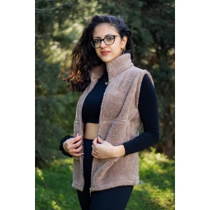 Azıcık Akıllı Kadın Vizon Sütlü Kahve Dik Yaka Kalın Peluş Fermuarlı Yelek 24KYLKK215