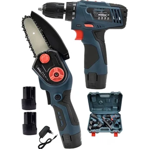 Dynamic Max 2'li Set V-23000 Şarjlı Ağaç Odun Dal Budama Testeresi ve Şarjlı Matkap Vidalama Armut Batarya