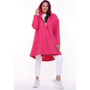 Curvy Trend Büyük Beden Kapşonlu Polar Hırka