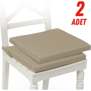 Fermuarlı 2'li Sandalye Minderi Su Itici Kumaş 40X40 cm Sünger Sandalye Minderi Bağcıklı Bej
