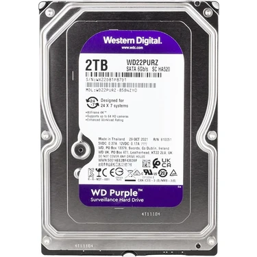 Western Dıgıtal Purple WD22PURZ/WD23PURZ 2 Tb Sata 6gb/s 7/24 Güvenlik