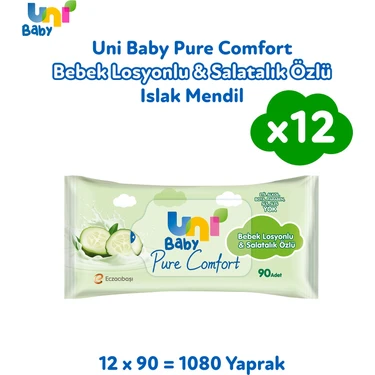 Uni Baby Pure Comfort Bebek Losyonlu & Salatalık Özlü Islak Mendil 12'li 1080