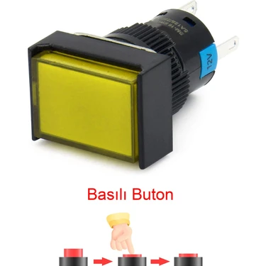 Momentum D16 Işıklı Buton 24V Kalıcı 2co Dörtgen Sarı