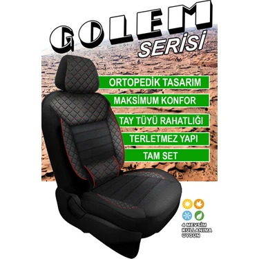 Nice Shop Golem Serisi Taytüyü Kumaş Deri Detaylı Ortopedik Oto Koltuk Kılıfı 5li Tam