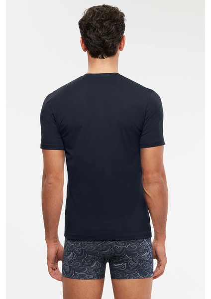 Antonio V Yaka Pamuklu Erkek Tshirt - Lacivert