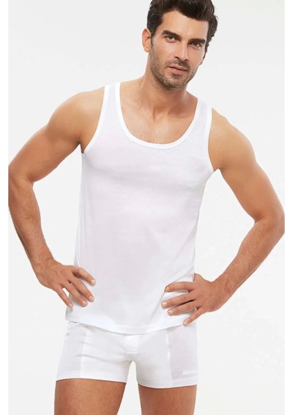 Elite Pamuk Merserize Askılı Erkek Atlet - Beyaz