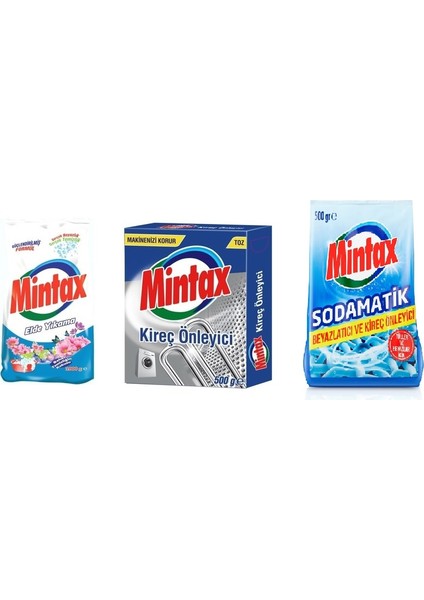 Elde Yıkama Toz Deterjan 1 kg + Mintax Kireç Önleyici 500 gr + Mintax Sodamatik