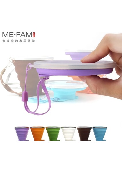 Kombinasyon 02 Stili Me.fam Yeni 270ML Açık Silikon Katlanır Su Bardağı ile Lanyardlid Geri Çekilebilir Seyahat Mini Kahve Fincanları Taşınabilir Gargara Copa (Yurt Dışından)