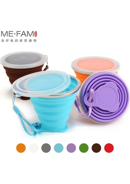 Kombinasyon 02 Stili Me.fam Yeni 270ML Açık Silikon Katlanır Su Bardağı ile Lanyardlid Geri Çekilebilir Seyahat Mini Kahve Fincanları Taşınabilir Gargara Copa (Yurt Dışından)