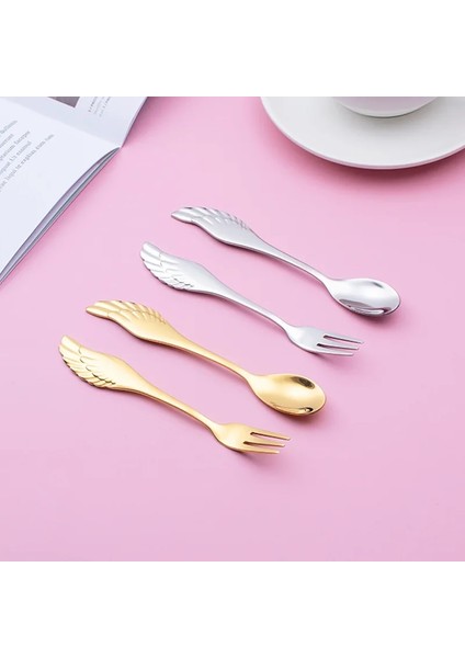 2 Adet Pembe Stil Yeni Yaratıcı Kanatlar Kahve Tatlı Kaşığı Çatal Dondurma Meyve Salatası 304 Paslanmaz Çelik Ayna Cilalı Kaşık Çatal Sofra Hediye (Yurt Dışından) fırsatları