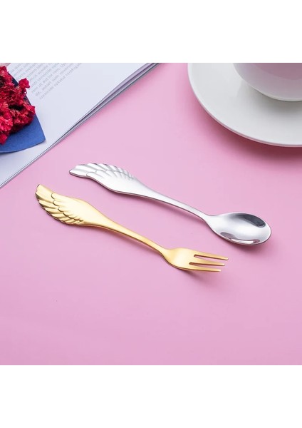 2 Adet Pembe Stil Yeni Yaratıcı Kanatlar Kahve Tatlı Kaşığı Çatal Dondurma Meyve Salatası 304 Paslanmaz Çelik Ayna Cilalı Kaşık Çatal Sofra Hediye (Yurt Dışından) indirimleri